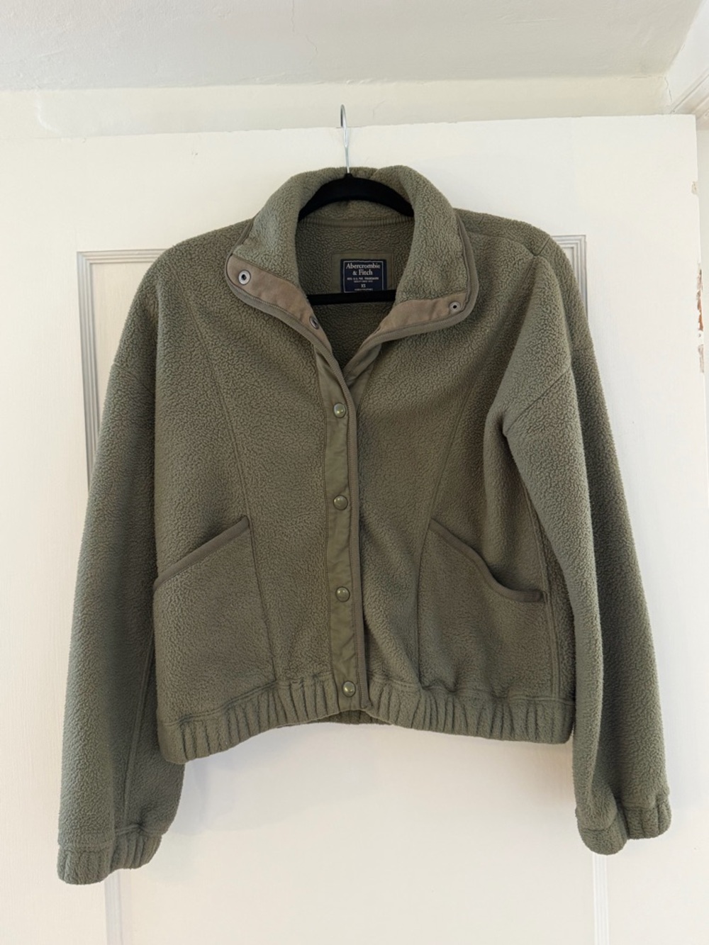 Abercrombie & Fitch Olive Green Teddy Fleece Snap Jacket